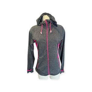 SPECIAL ONE Women Gray Pink Zip Long Sleeve Hoodie Sweatshirt Jacket Size L